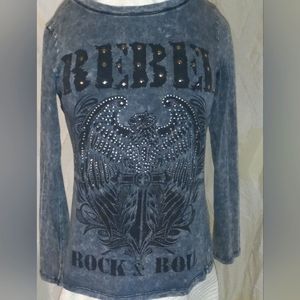 Ladies long sleeve glitz rock and roll tee shirt.